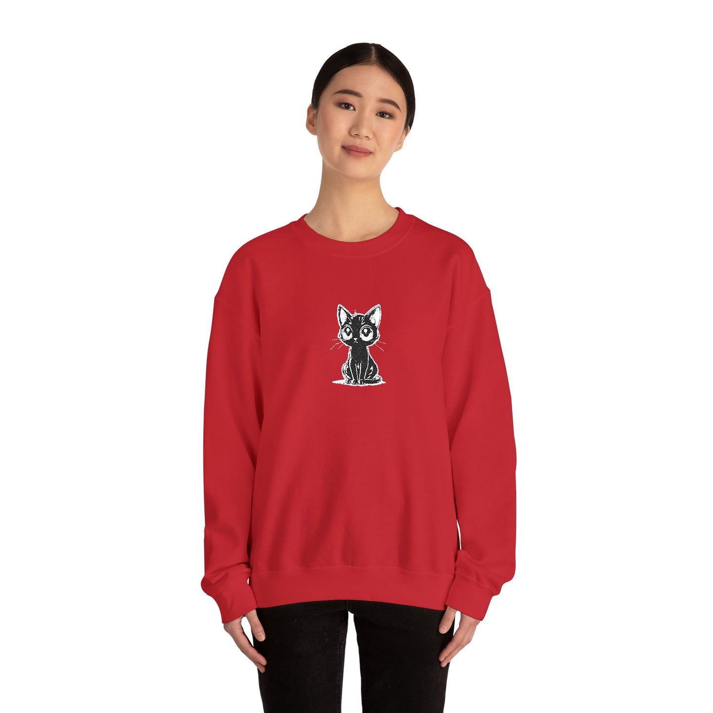 Cat Sketch Crewneck Sweatshirt — Minimal Black Ink Kitten Design