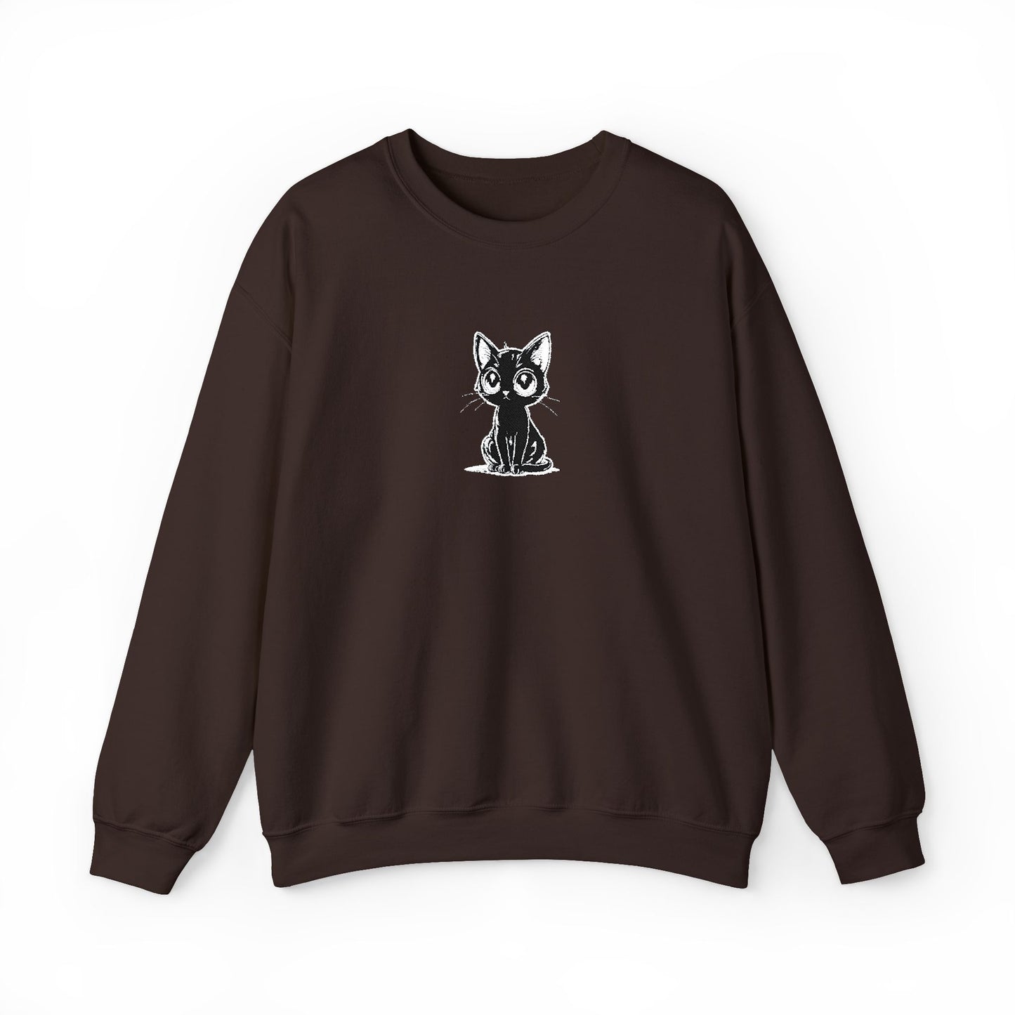 Cat Sketch Crewneck Sweatshirt — Minimal Black Ink Kitten Design