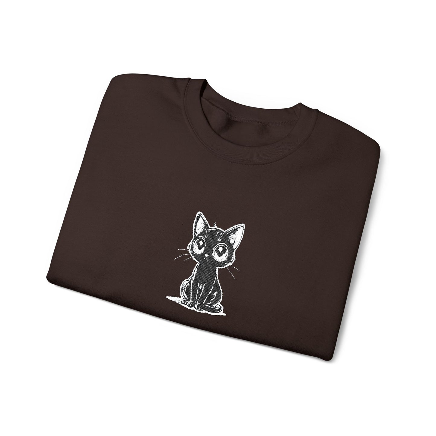 Cat Sketch Crewneck Sweatshirt — Minimal Black Ink Kitten Design