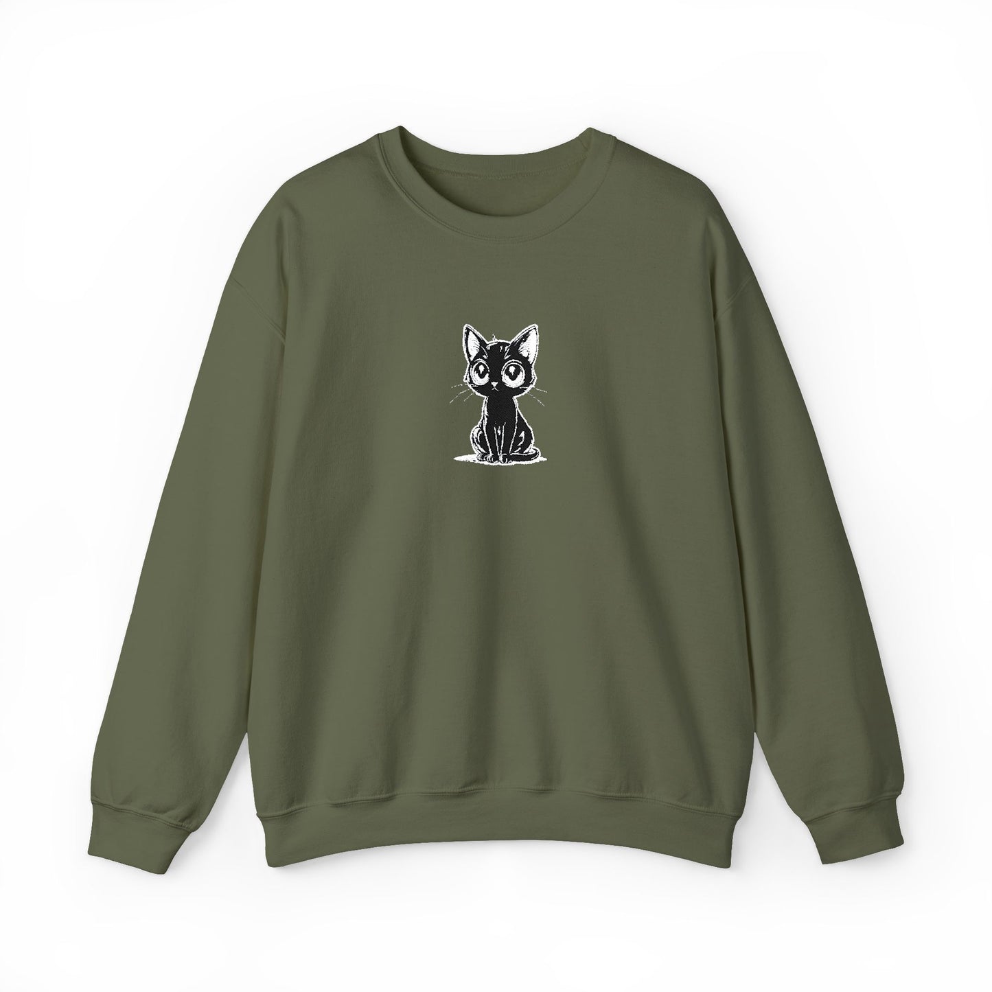 Cat Sketch Crewneck Sweatshirt — Minimal Black Ink Kitten Design