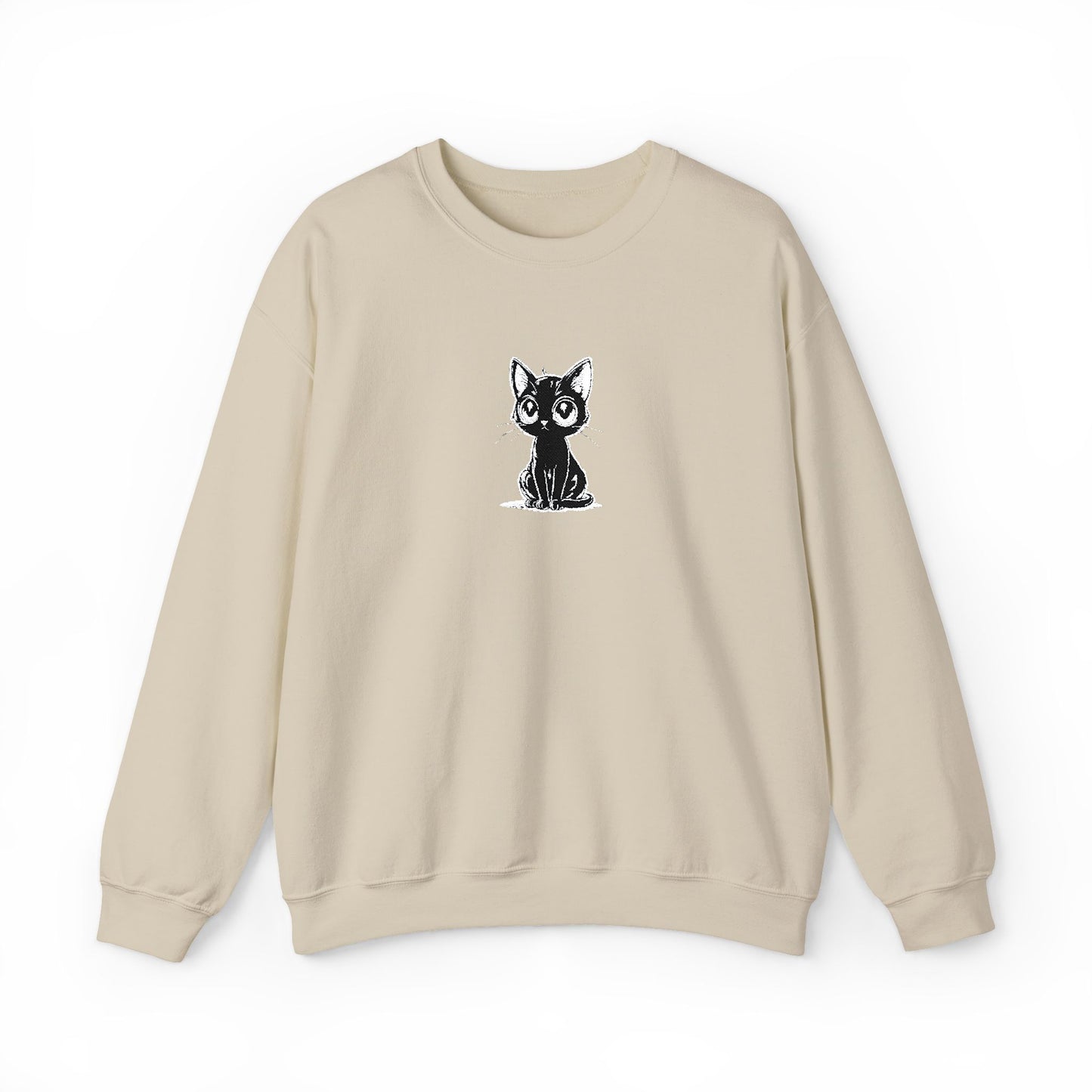 Cat Sketch Crewneck Sweatshirt — Minimal Black Ink Kitten Design