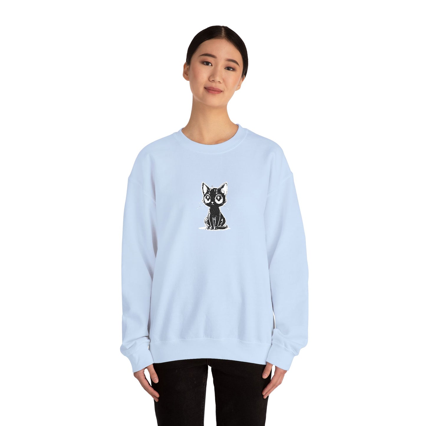 Cat Sketch Crewneck Sweatshirt — Minimal Black Ink Kitten Design