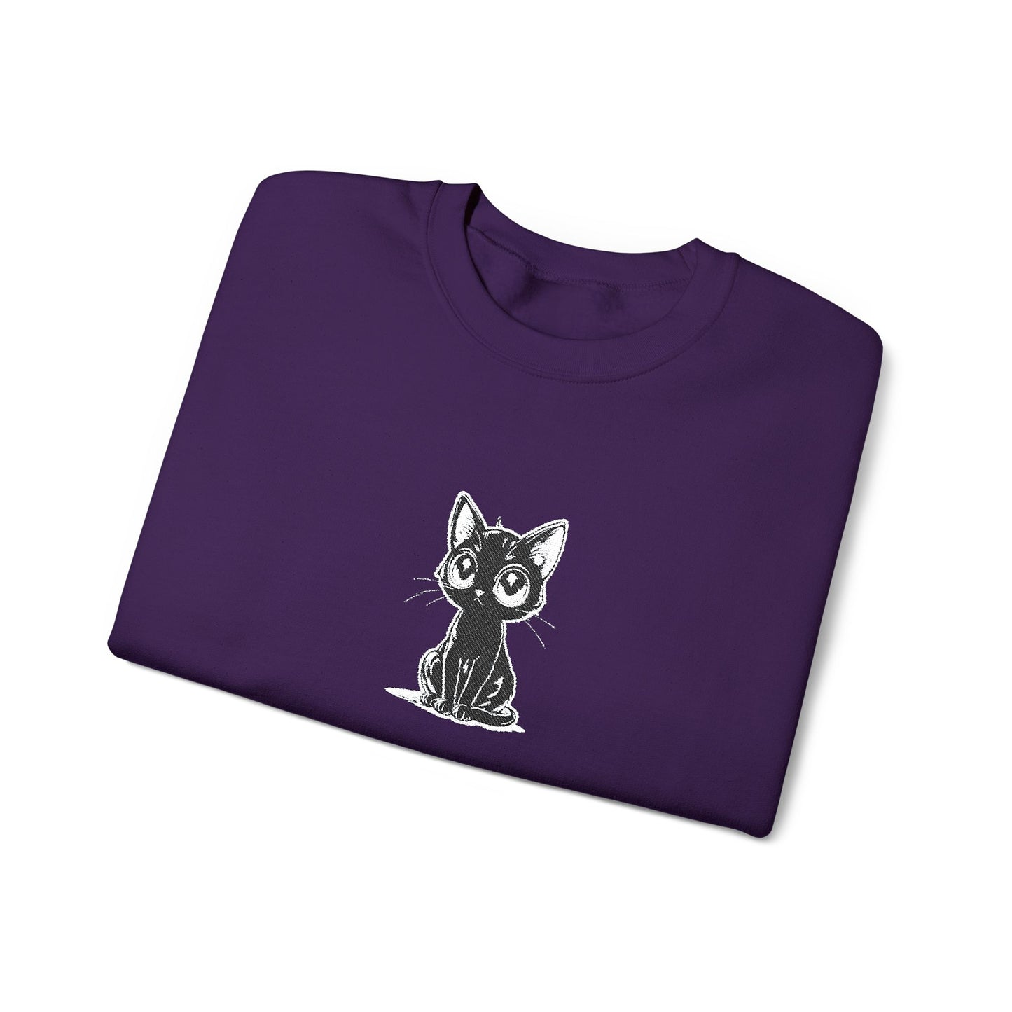 Cat Sketch Crewneck Sweatshirt — Minimal Black Ink Kitten Design