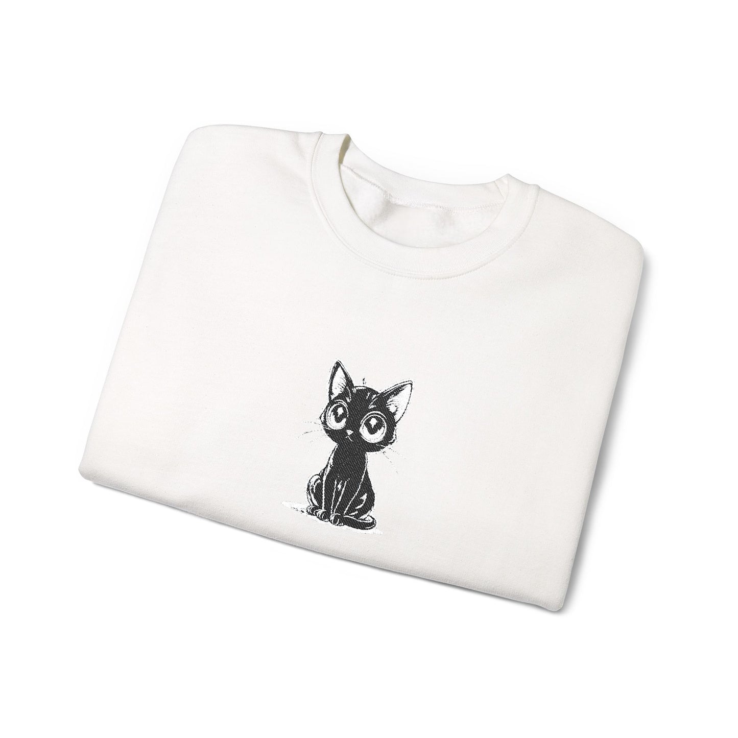 Cat Sketch Crewneck Sweatshirt — Minimal Black Ink Kitten Design