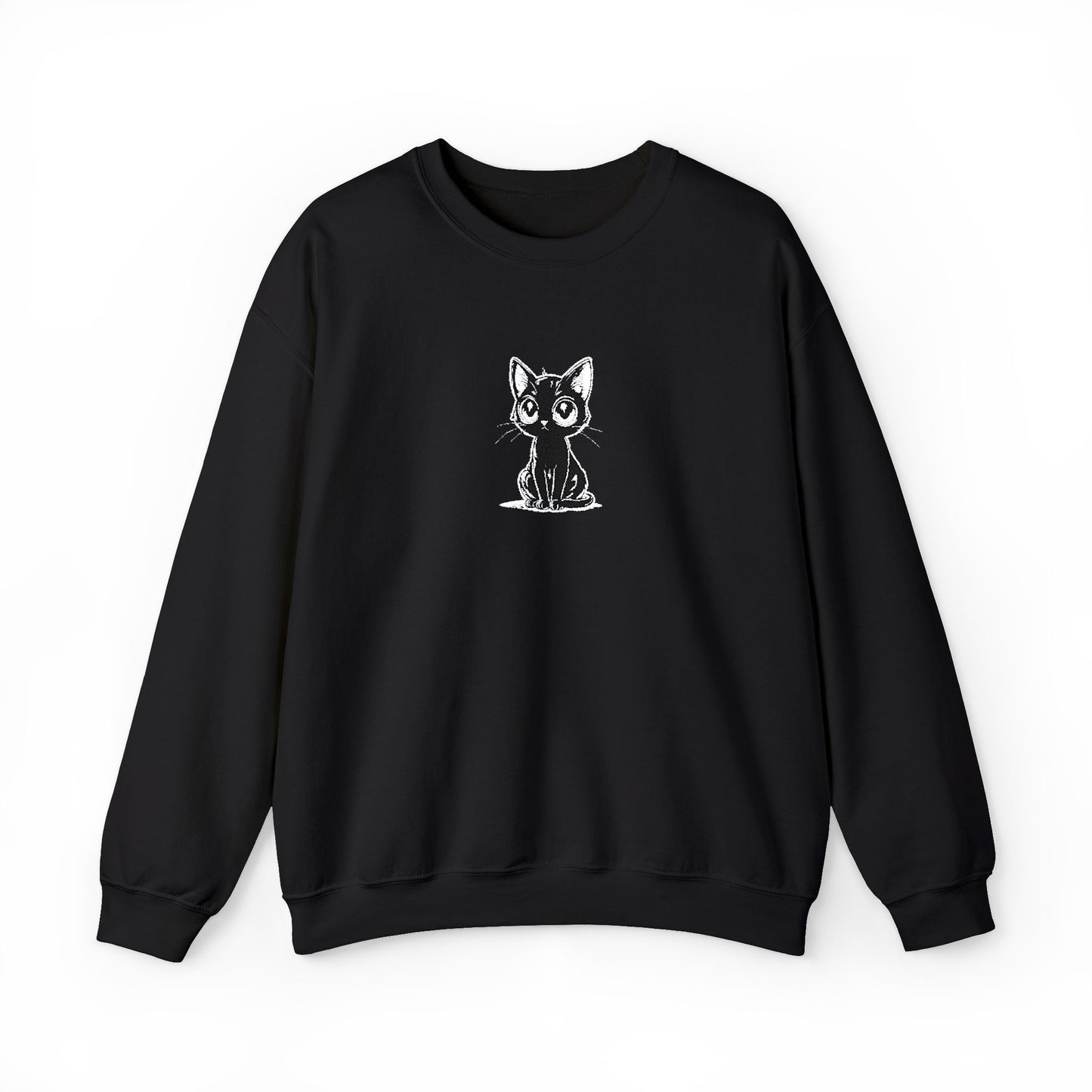 Cat Sketch Crewneck Sweatshirt — Minimal Black Ink Kitten Design