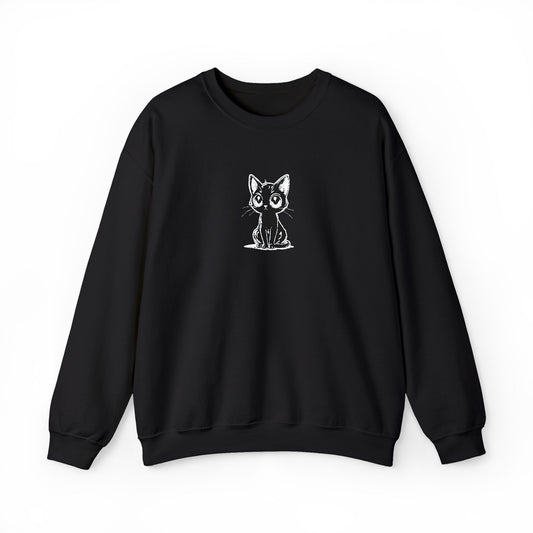 Cat Sketch Crewneck Sweatshirt — Minimal Black Ink Kitten Design