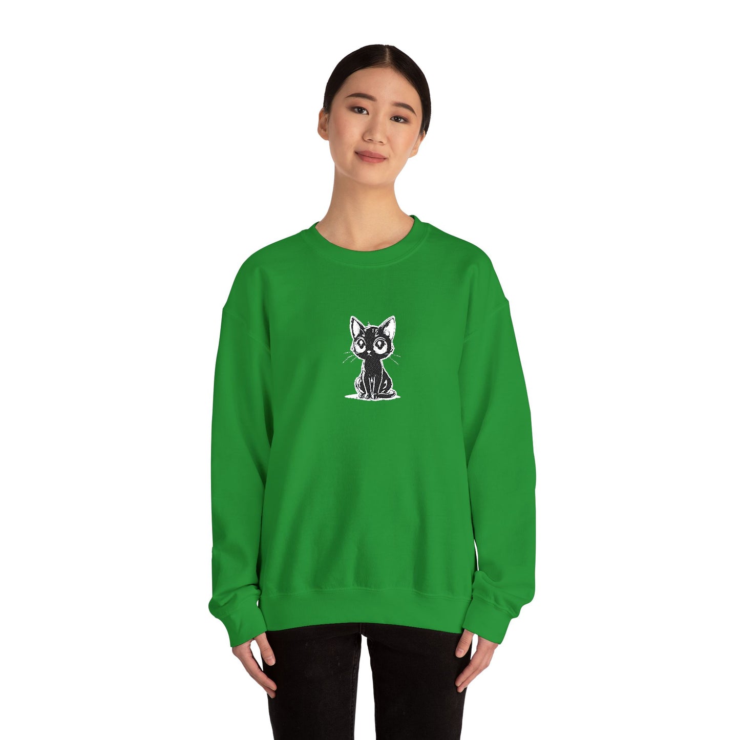 Cat Sketch Crewneck Sweatshirt — Minimal Black Ink Kitten Design