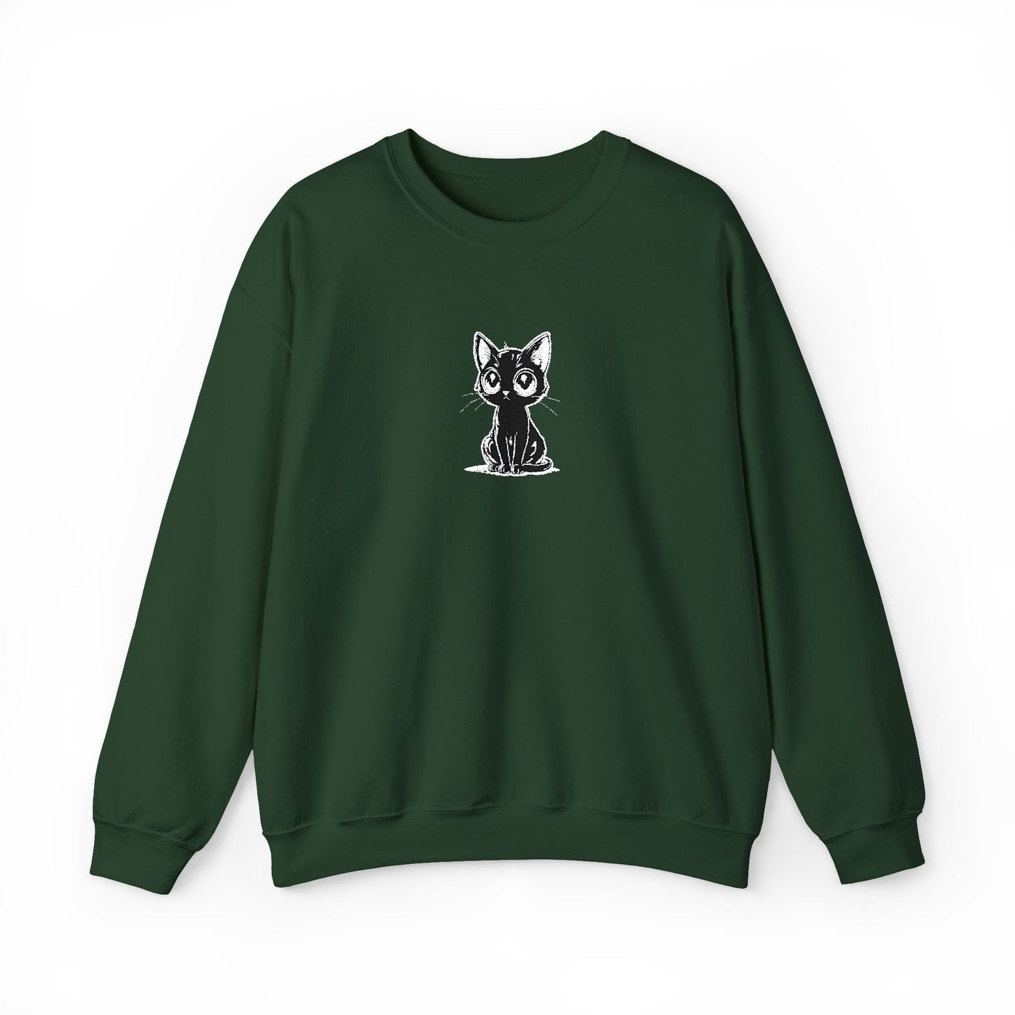 Cat Sketch Crewneck Sweatshirt — Minimal Black Ink Kitten Design