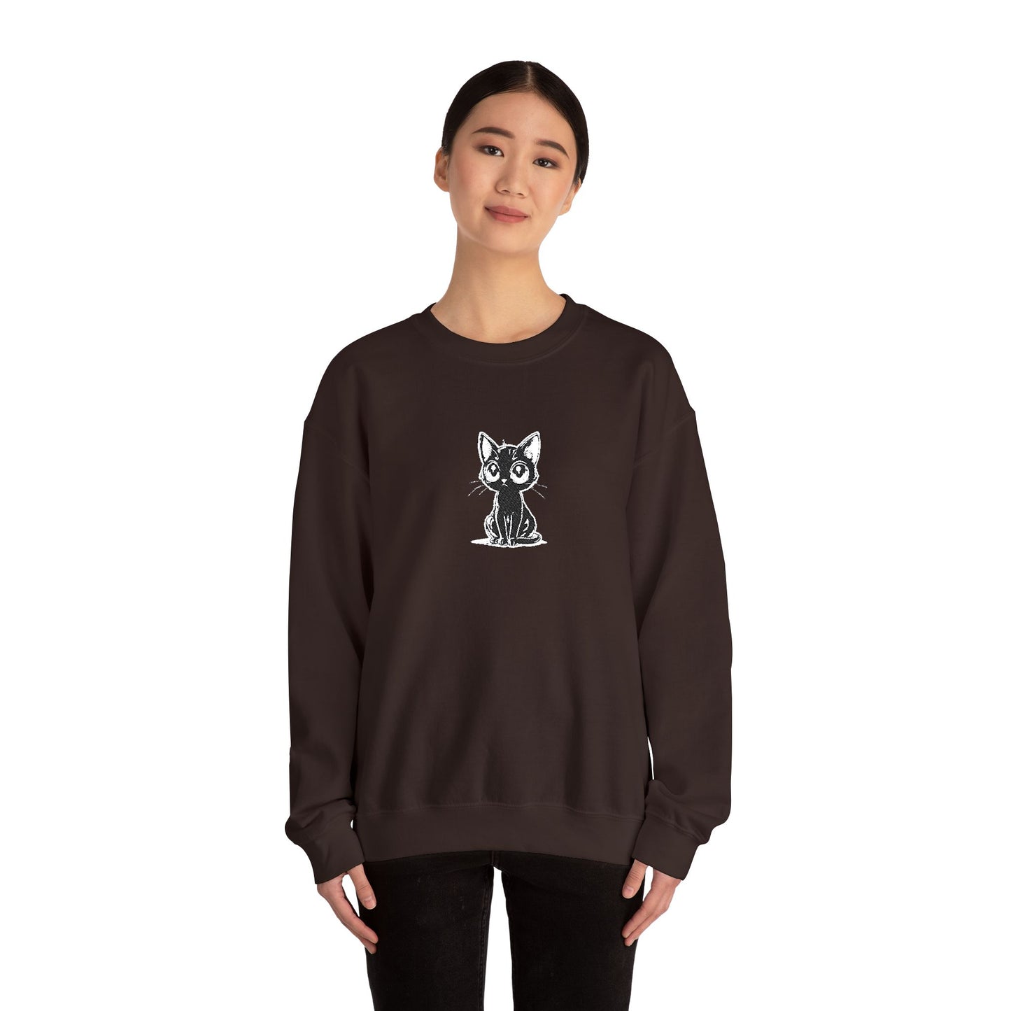 Cat Sketch Crewneck Sweatshirt — Minimal Black Ink Kitten Design