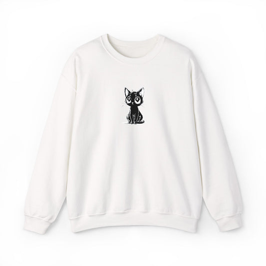Cat Sketch Crewneck Sweatshirt — Minimal Black Ink Kitten Design