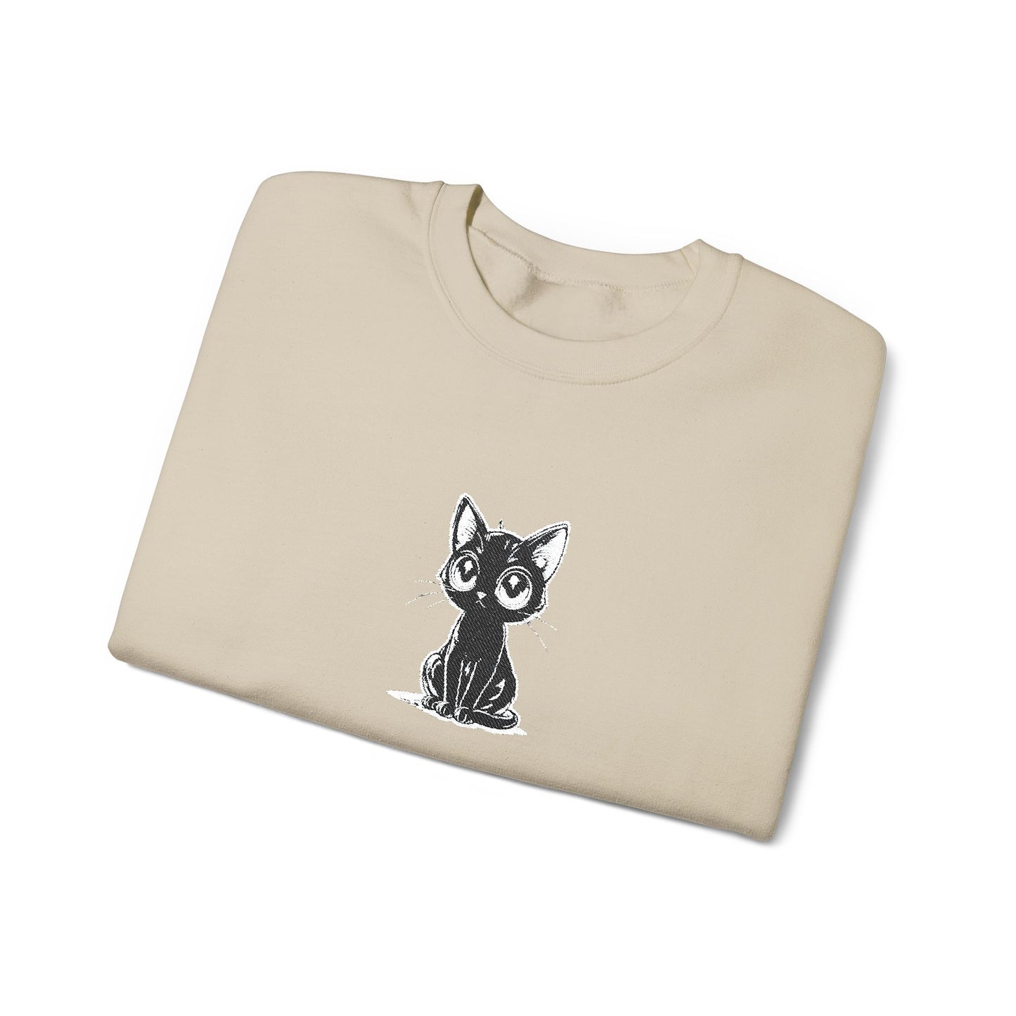 Cat Sketch Crewneck Sweatshirt — Minimal Black Ink Kitten Design