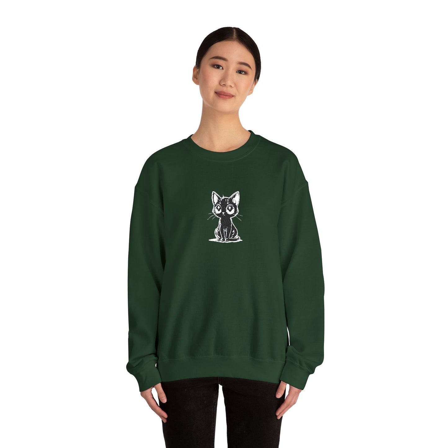 Cat Sketch Crewneck Sweatshirt — Minimal Black Ink Kitten Design