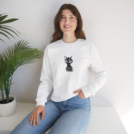 Cat Sketch Crewneck Sweatshirt — Minimal Black Ink Kitten Design