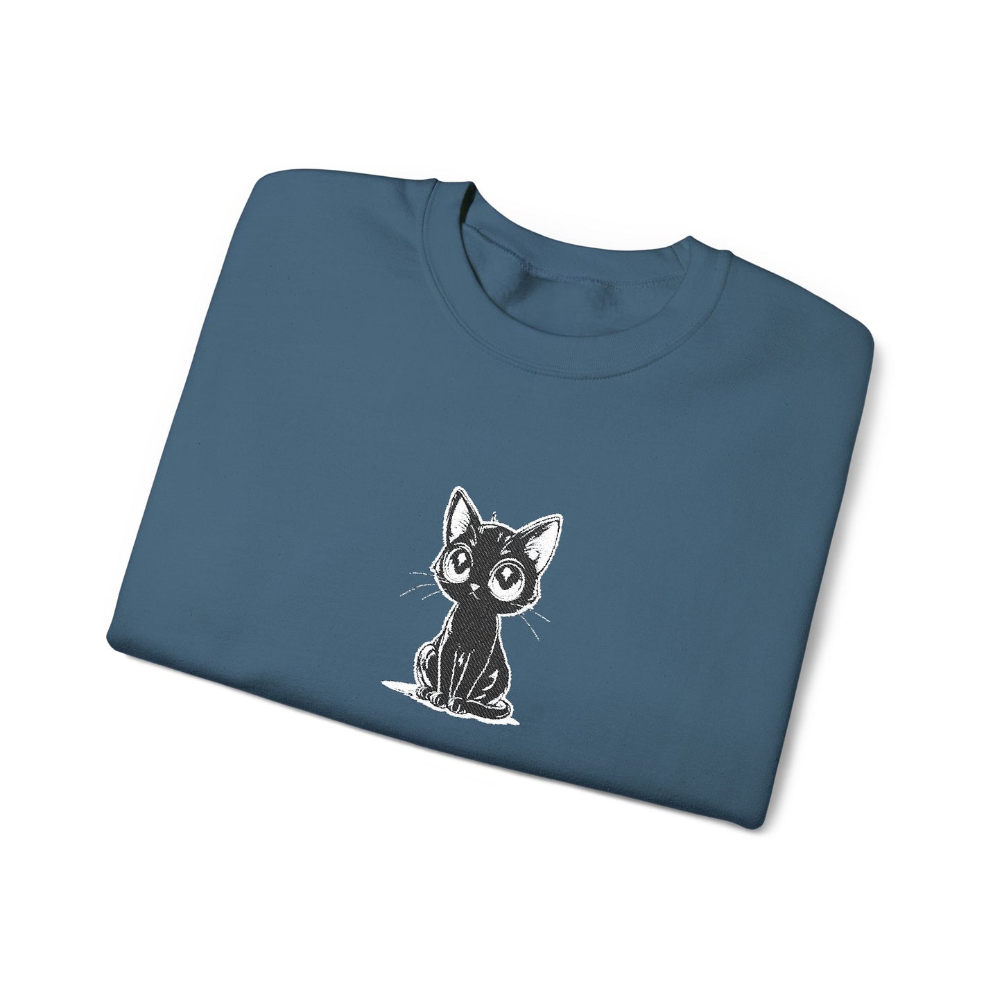 Cat Sketch Crewneck Sweatshirt — Minimal Black Ink Kitten Design