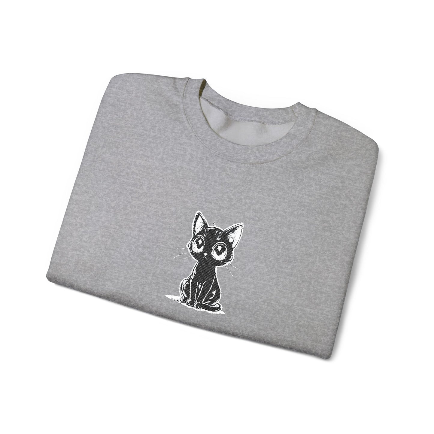 Cat Sketch Crewneck Sweatshirt — Minimal Black Ink Kitten Design