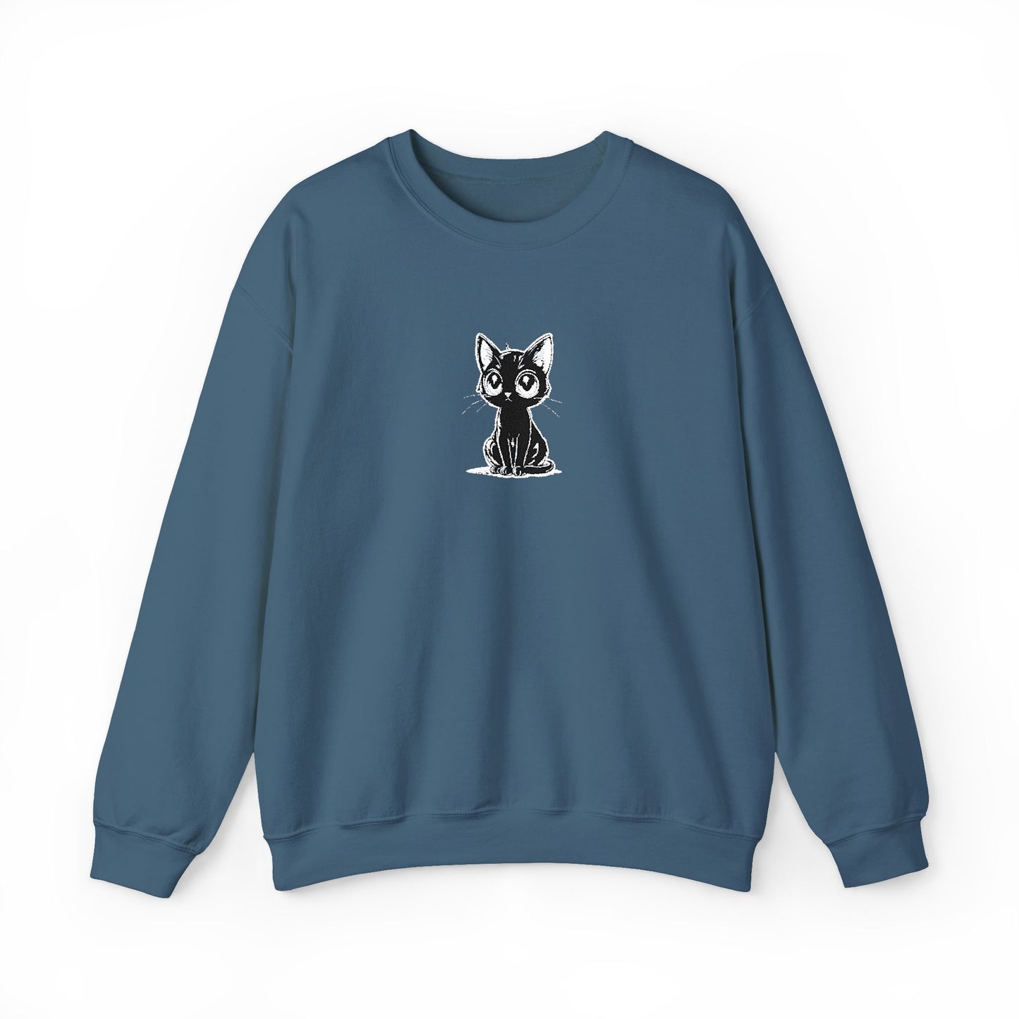 Cat Sketch Crewneck Sweatshirt — Minimal Black Ink Kitten Design