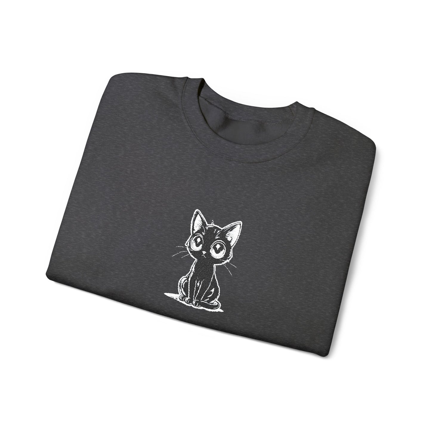 Cat Sketch Crewneck Sweatshirt — Minimal Black Ink Kitten Design