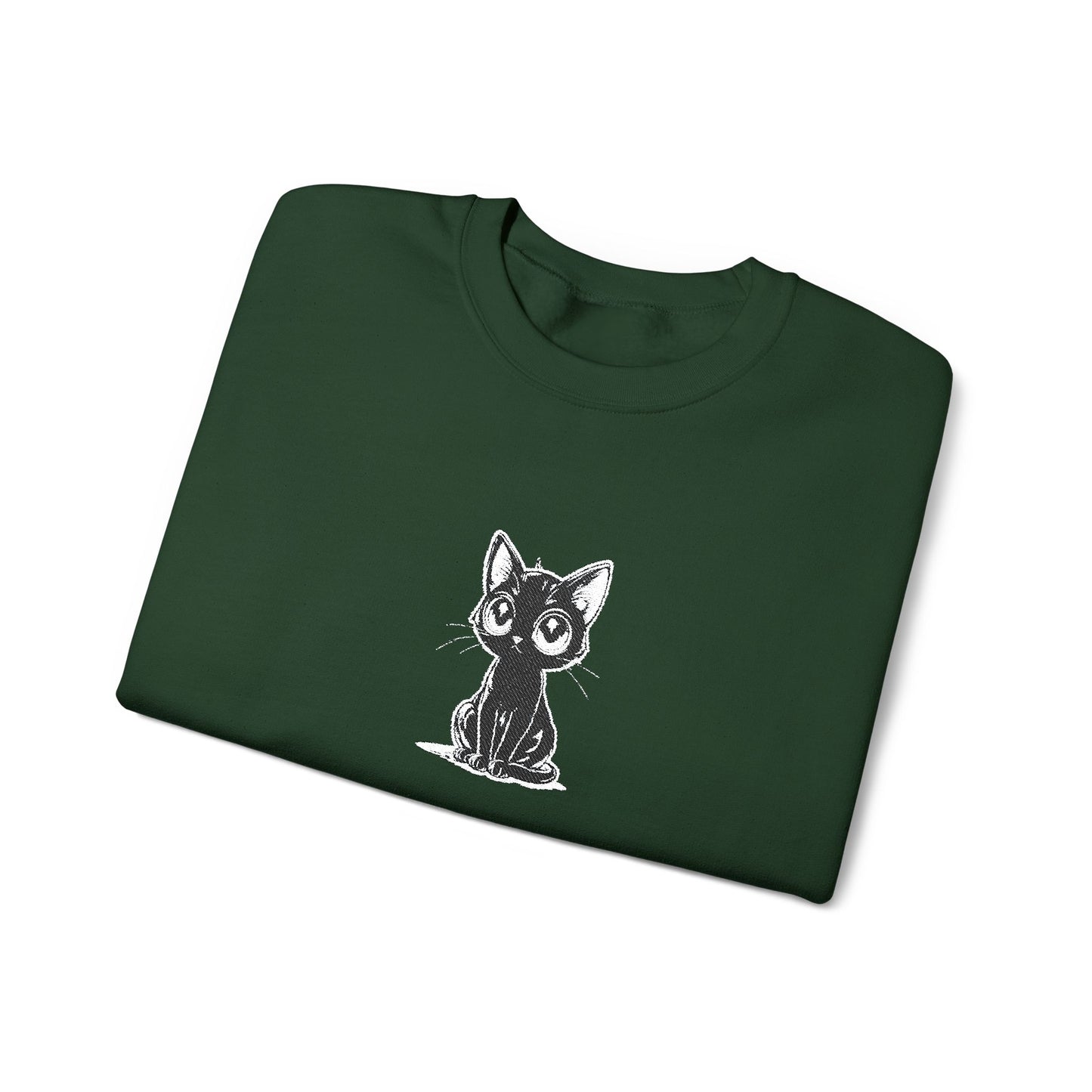 Cat Sketch Crewneck Sweatshirt — Minimal Black Ink Kitten Design