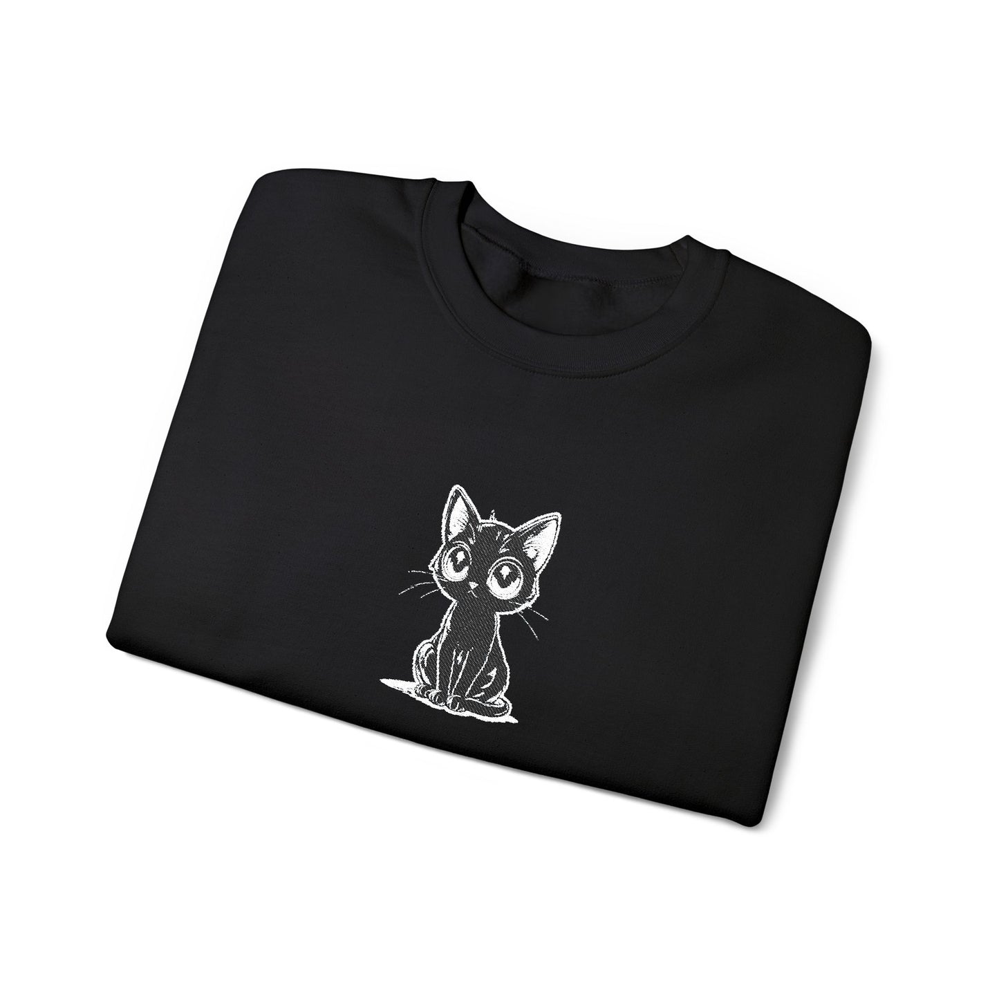 Cat Sketch Crewneck Sweatshirt — Minimal Black Ink Kitten Design