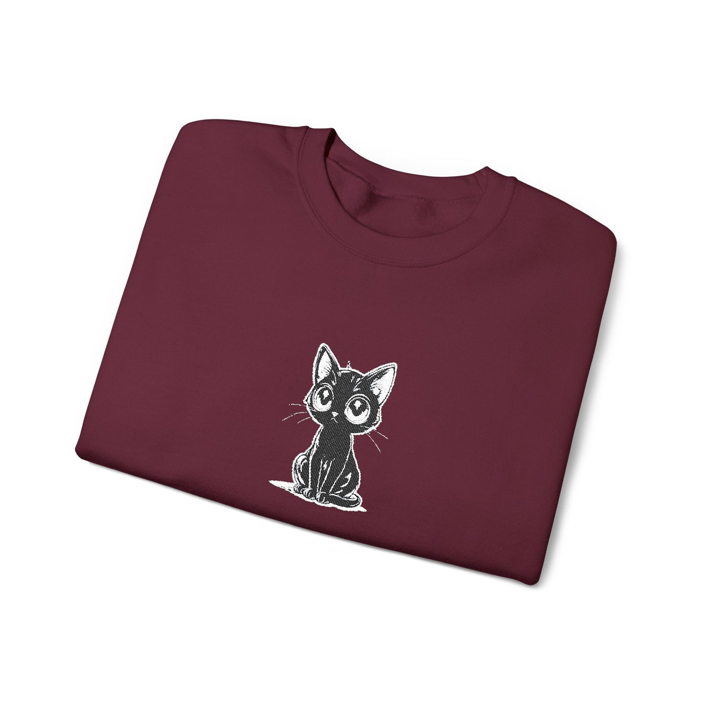 Cat Sketch Crewneck Sweatshirt — Minimal Black Ink Kitten Design
