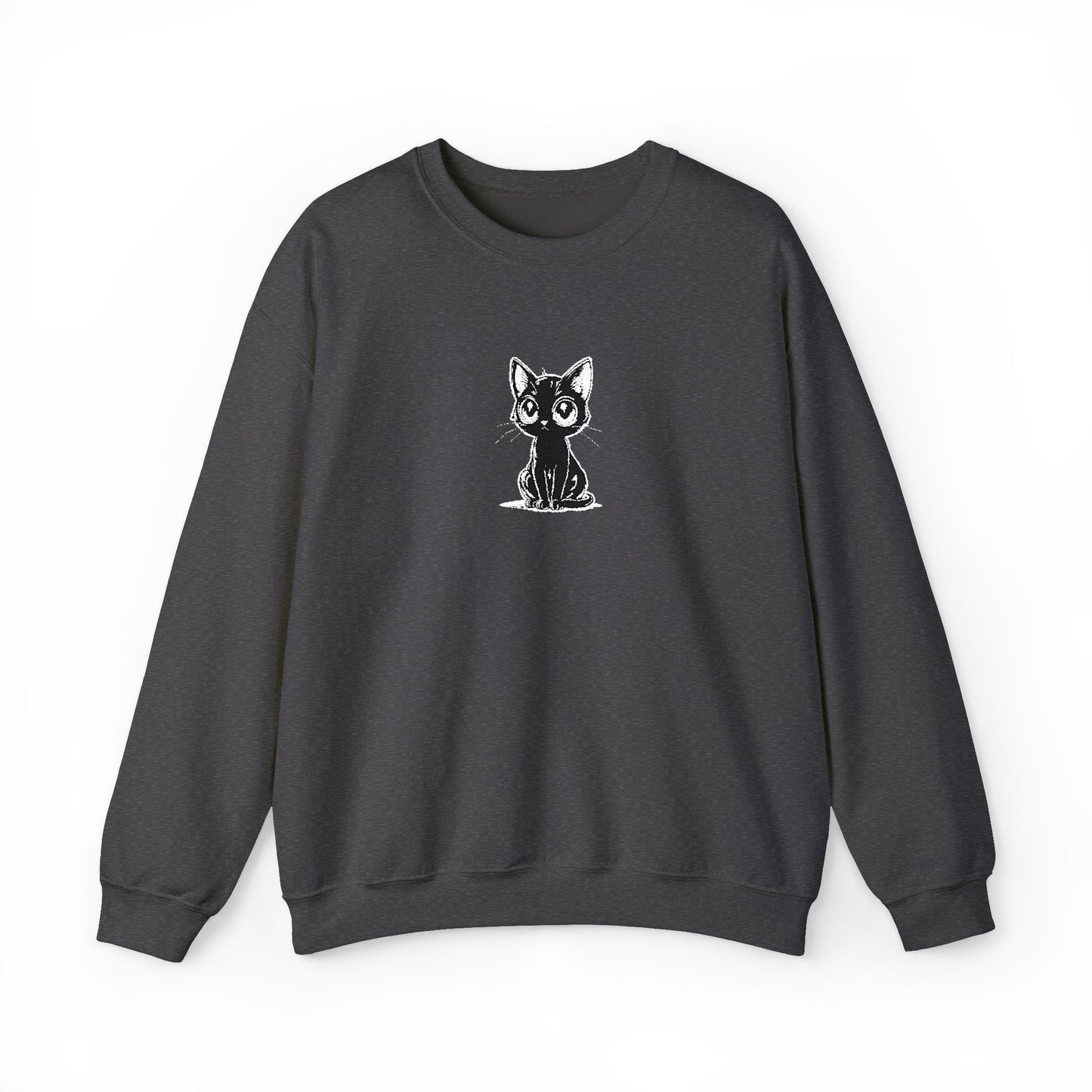 Cat Sketch Crewneck Sweatshirt — Minimal Black Ink Kitten Design